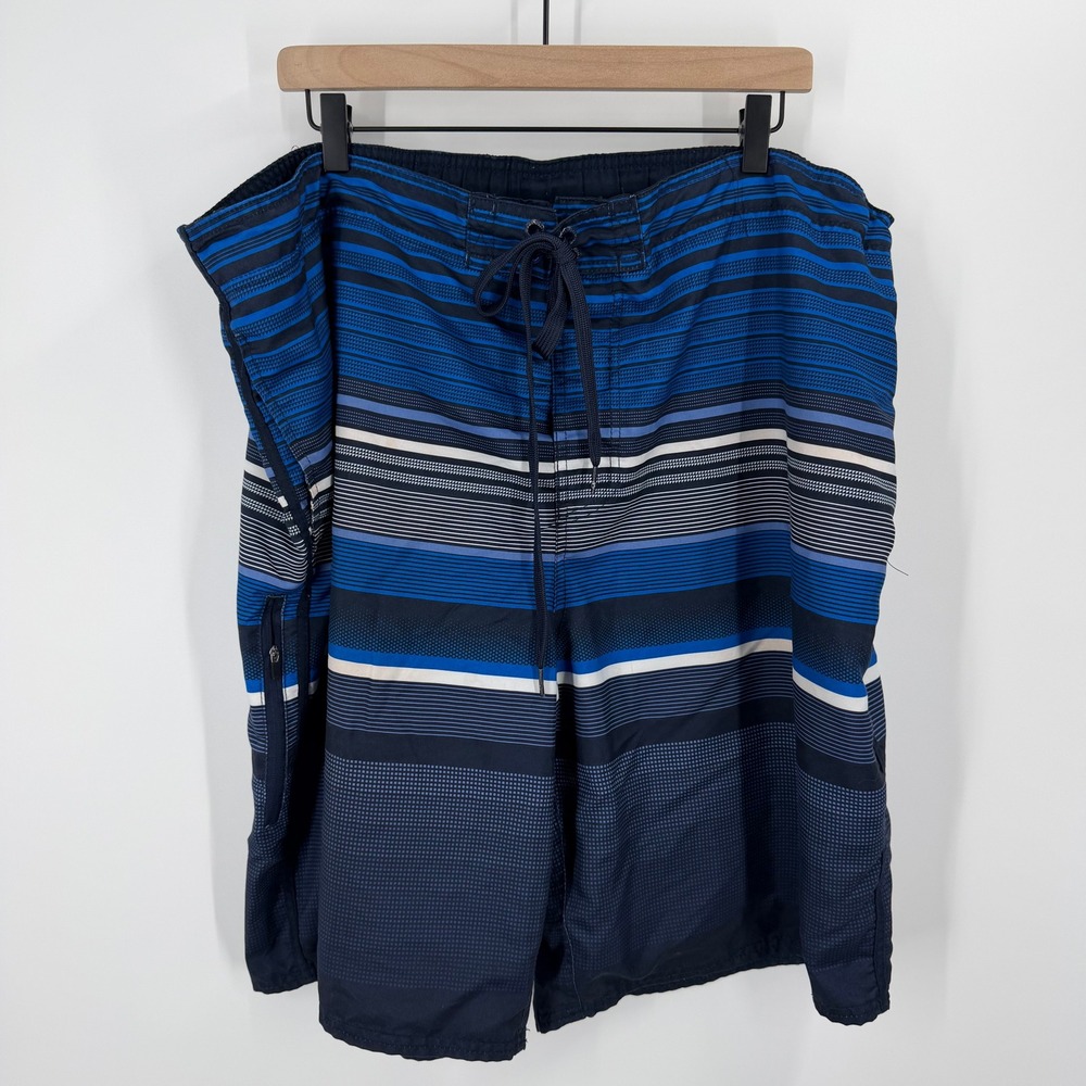 OP Board Shorts Mens 2XL Dark Navy Blue Striped Zip Pocket Mesh Lined OM17202YB